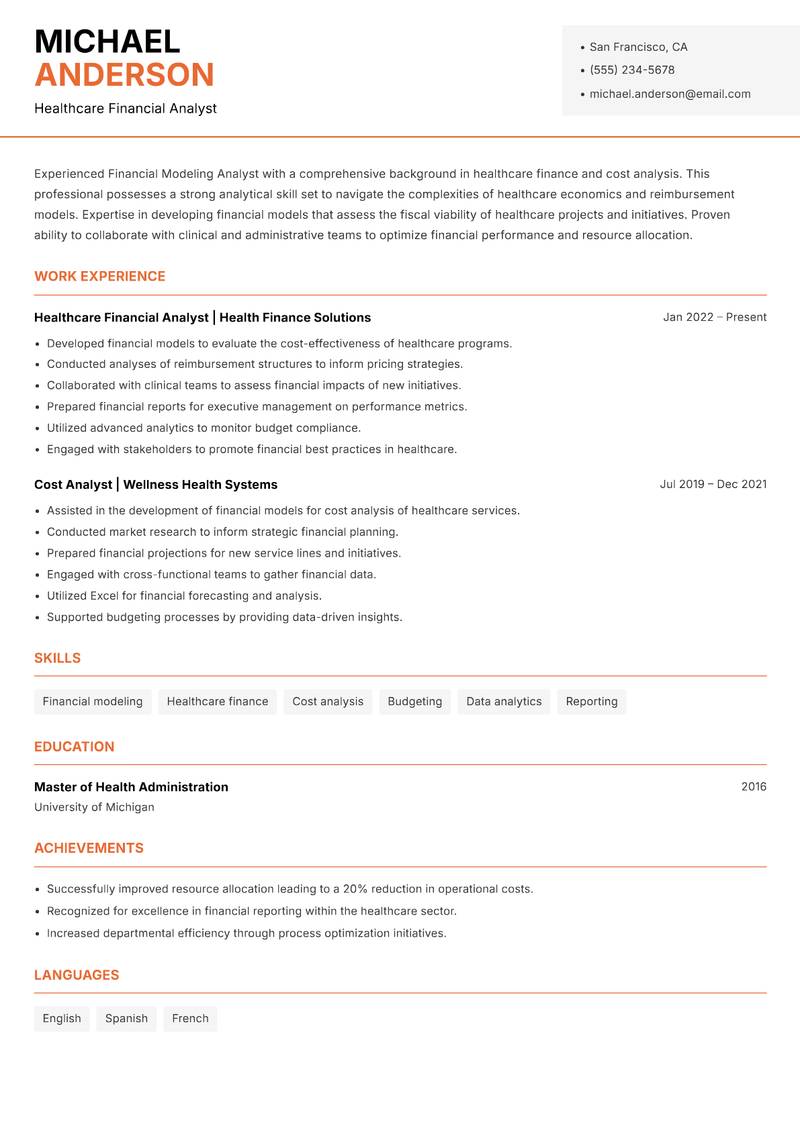 Financial Modeling Analyst resume template — Modern Professional