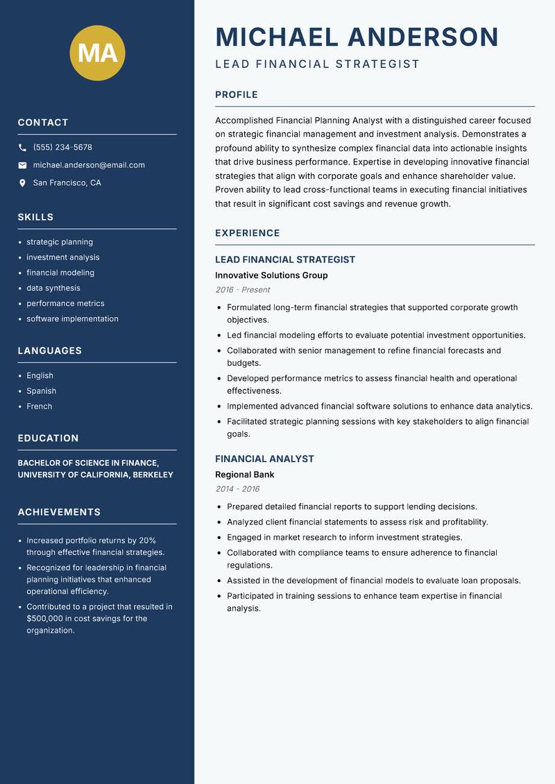 Financial Planning Analyst resume template — Classic Clean