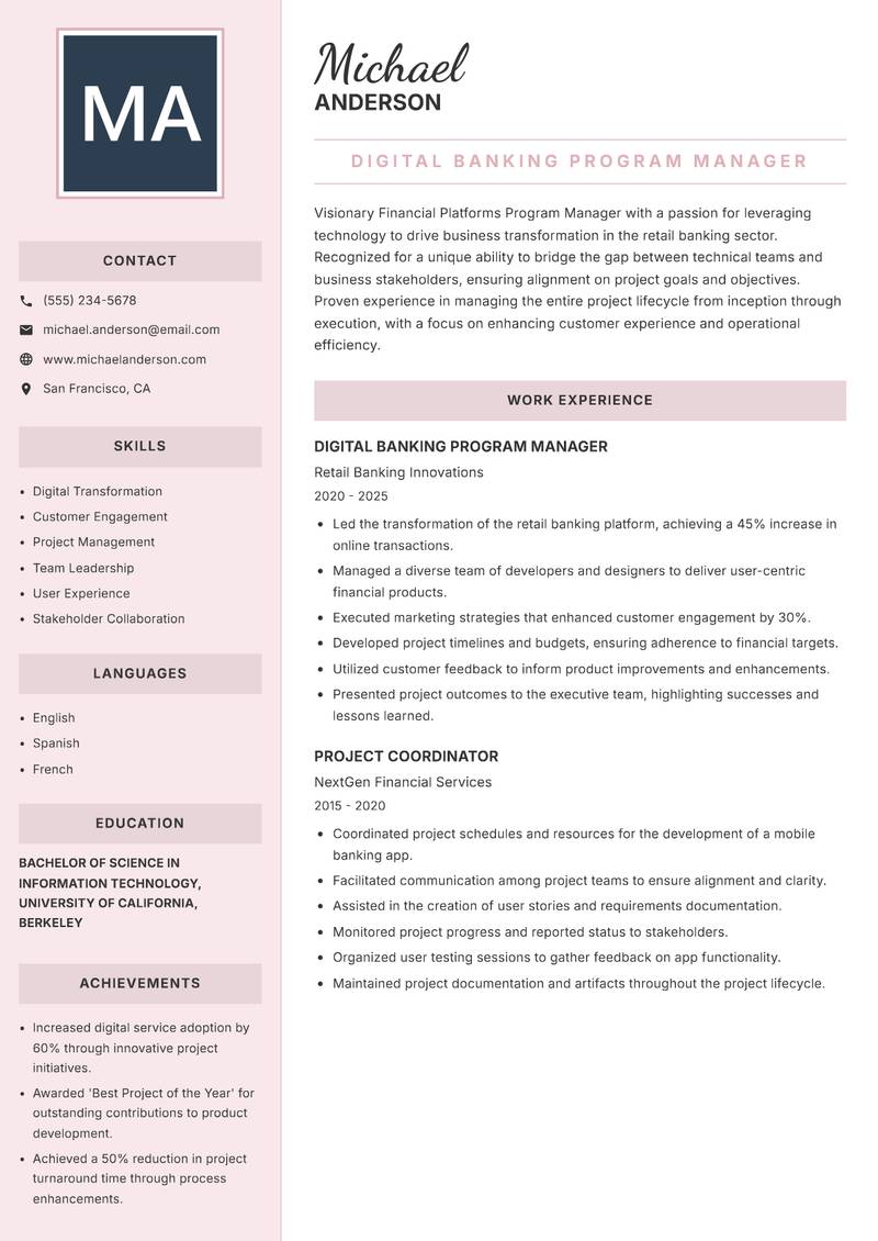Financial Platforms Program Manager resume template — Executive