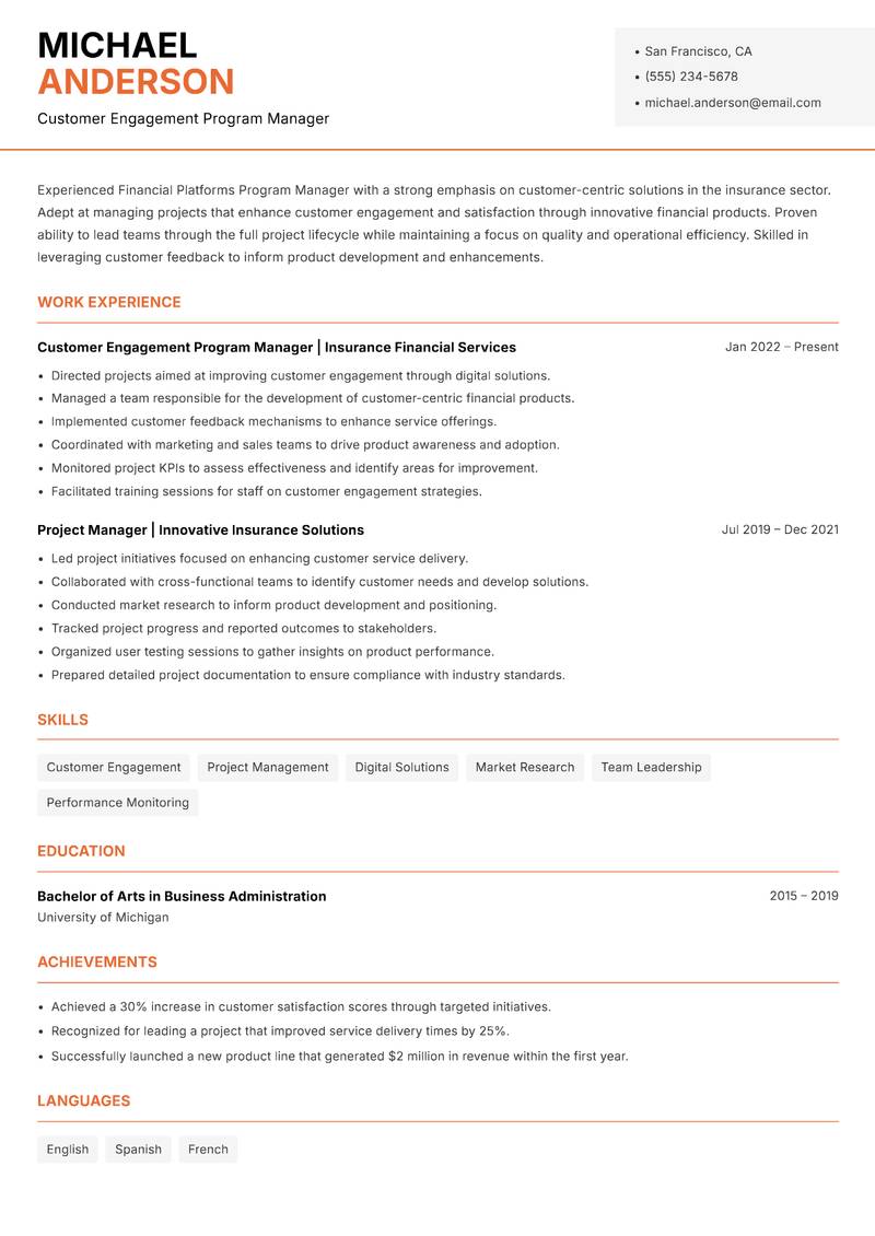 Financial Platforms Program Manager resume template — Modern Professional