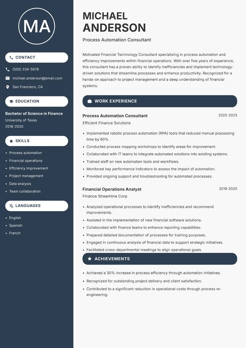Financial Technology Consultant resume template — Compact