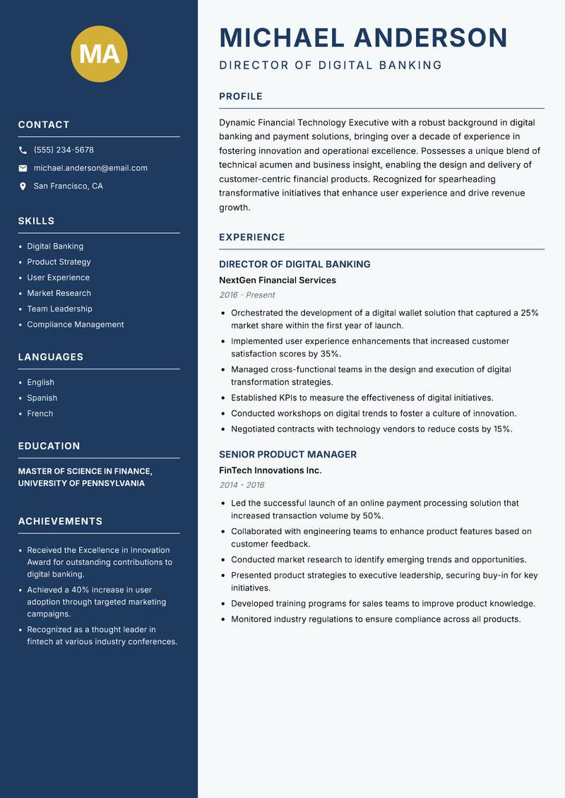 Financial Technology Executive resume template — Classic Clean