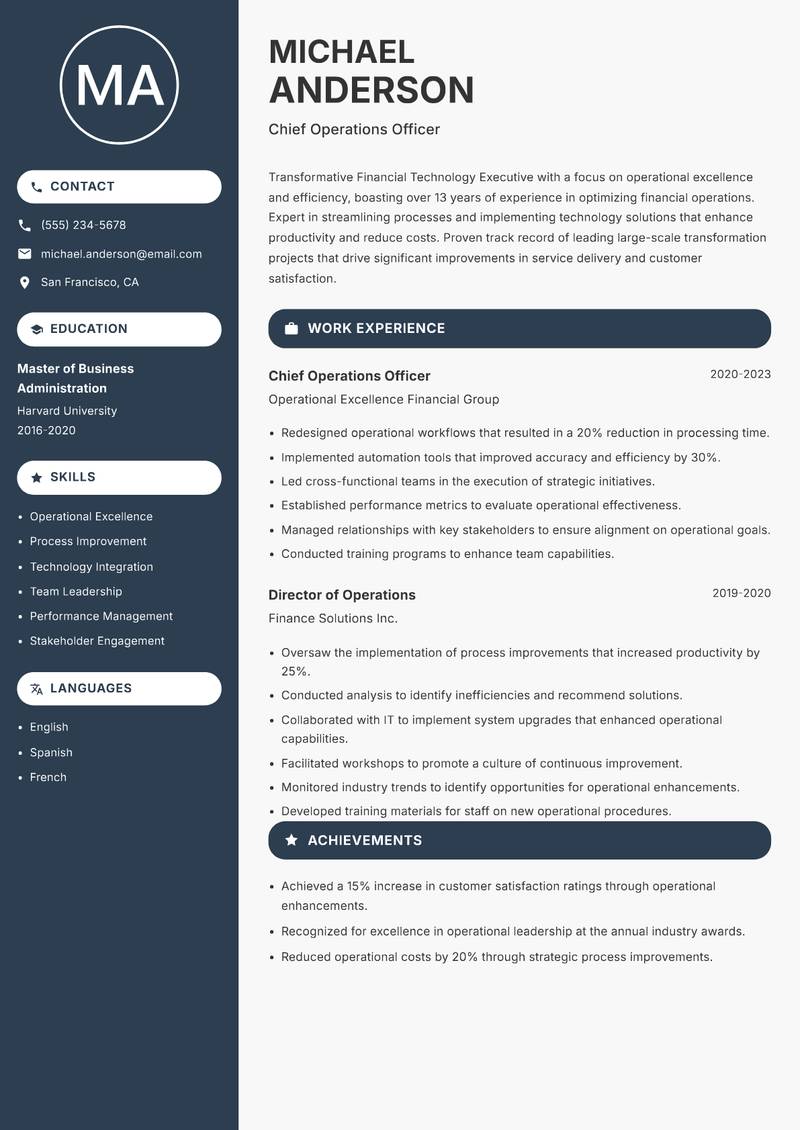 Financial Technology Executive resume template — Compact