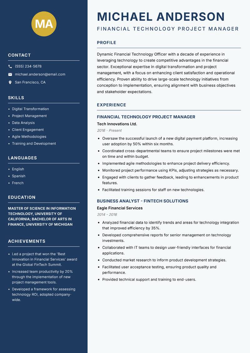 Financial Technology Officer resume template — Classic Clean