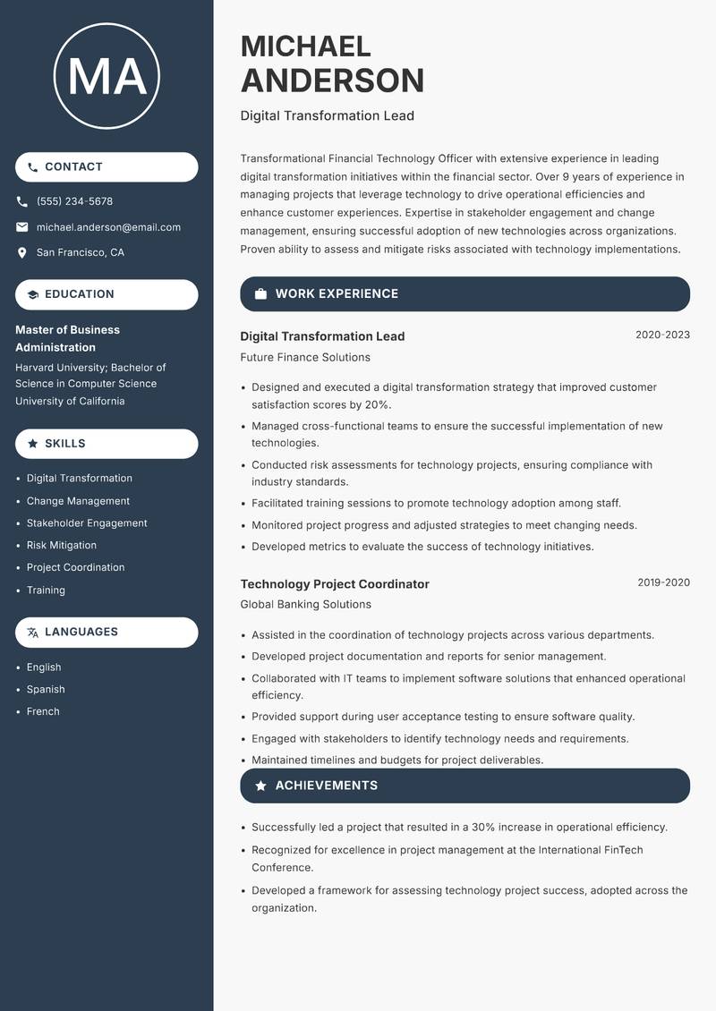 Financial Technology Officer resume template — Compact
