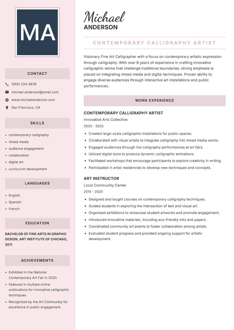 Fine Art Calligrapher resume template — Executive