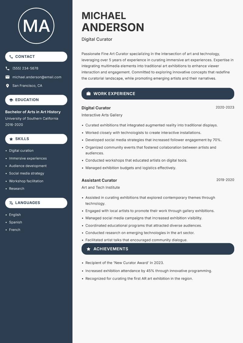 Fine Art Curator resume template — Compact