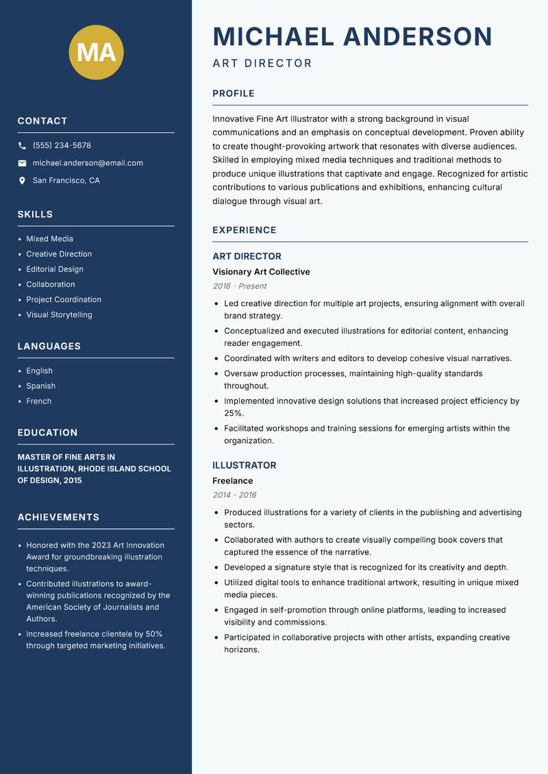 Fine Art Illustrator resume template — Classic Clean