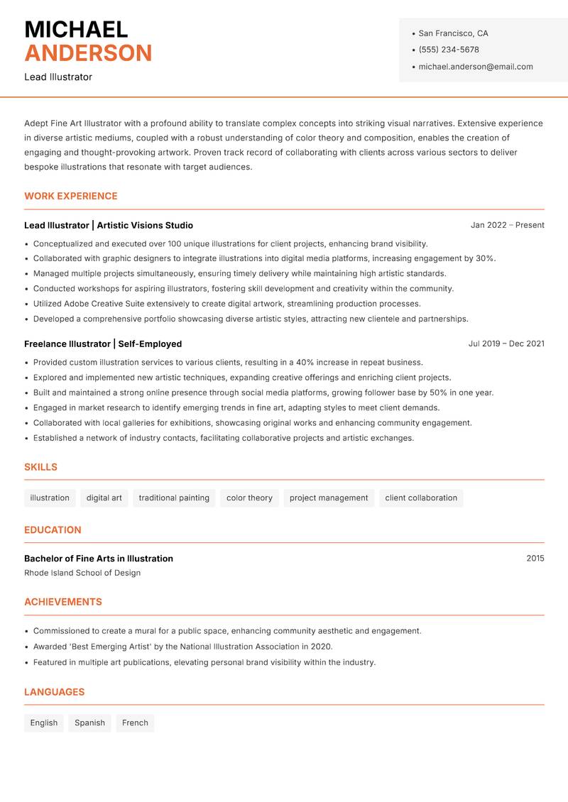 Fine Art Illustrator resume template — Modern Professional