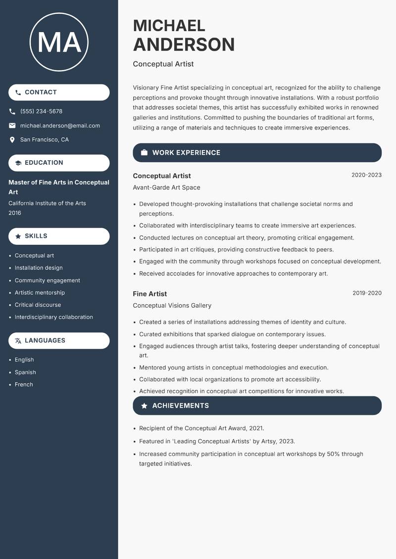 Fine Artist resume template — Compact