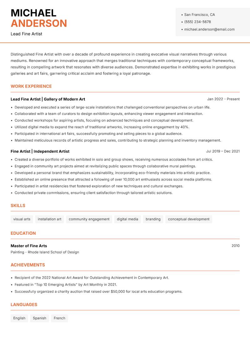 Fine Artist resume template — Modern Professional