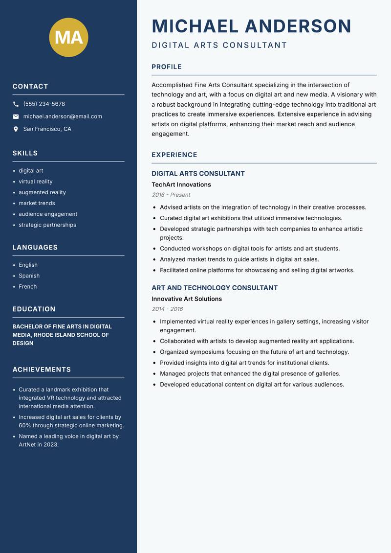 Fine Arts Consultant resume template — Classic Clean