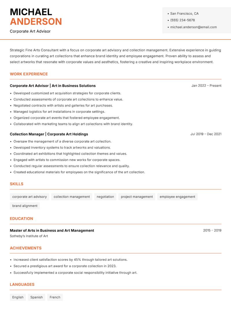Fine Arts Consultant resume template — Modern Professional