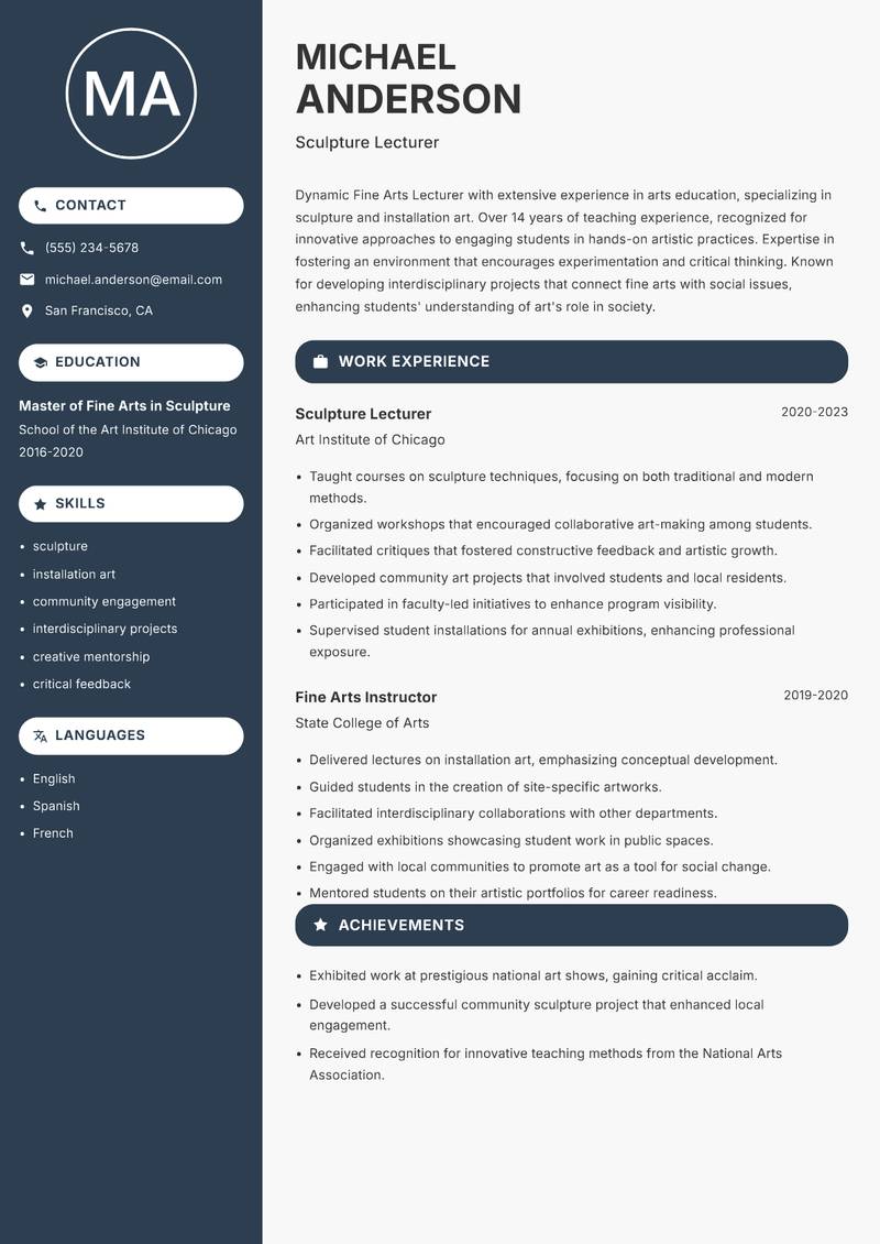 Fine Arts Lecturer resume template — Compact