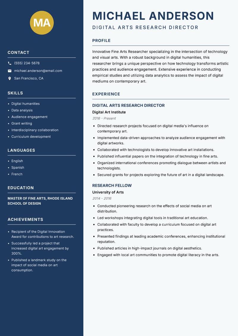 Fine Arts Researcher resume template — Classic Clean