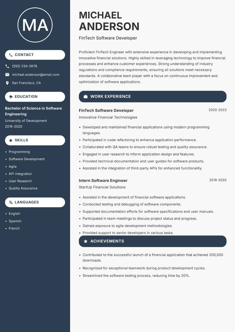 FinTech Engineer resume template — Compact