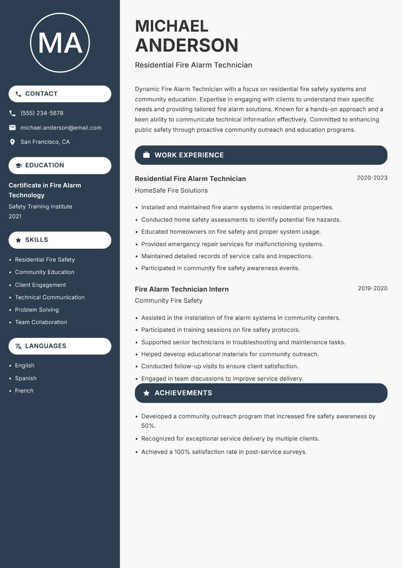 Fire Alarm Technician resume template — Compact