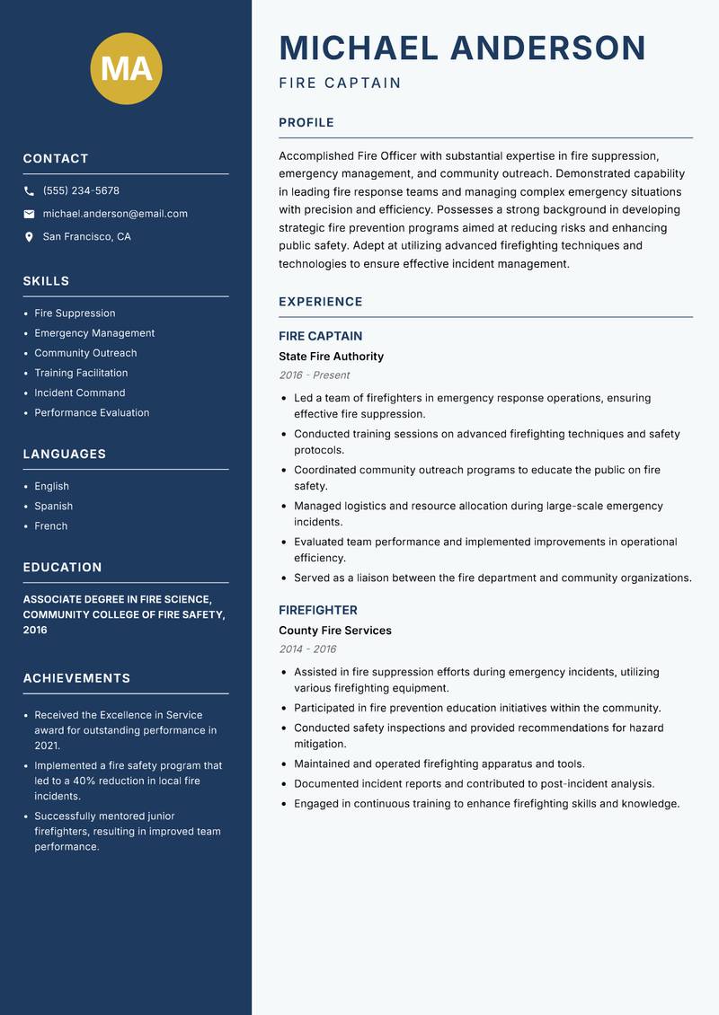 Fire Officer resume template — Classic Clean
