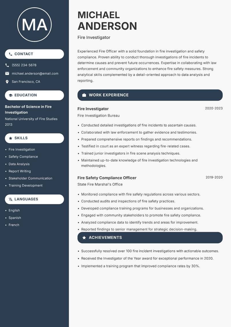 Fire Officer resume template — Compact