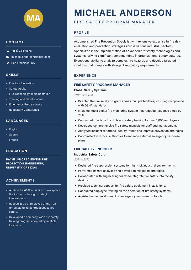 Fire Prevention Specialist resume template — Classic Clean
