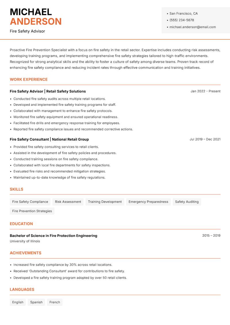 Fire Prevention Specialist resume template — Modern Professional