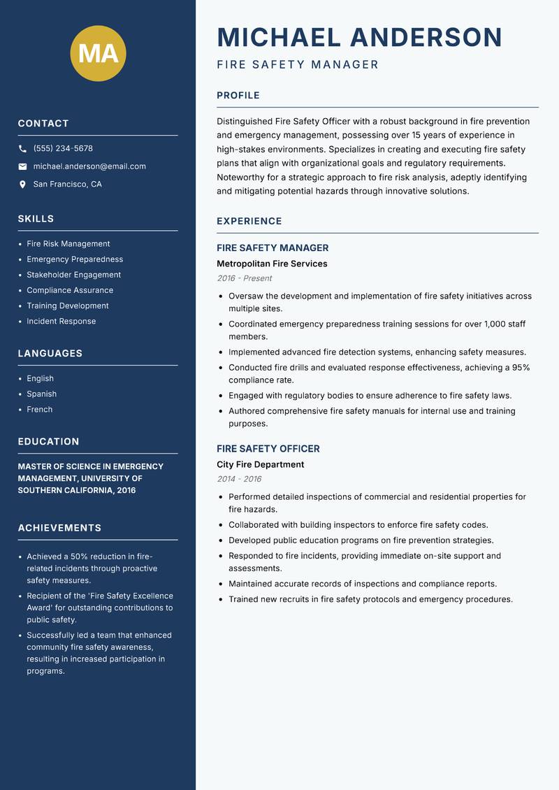 Fire Safety Officer resume template — Classic Clean