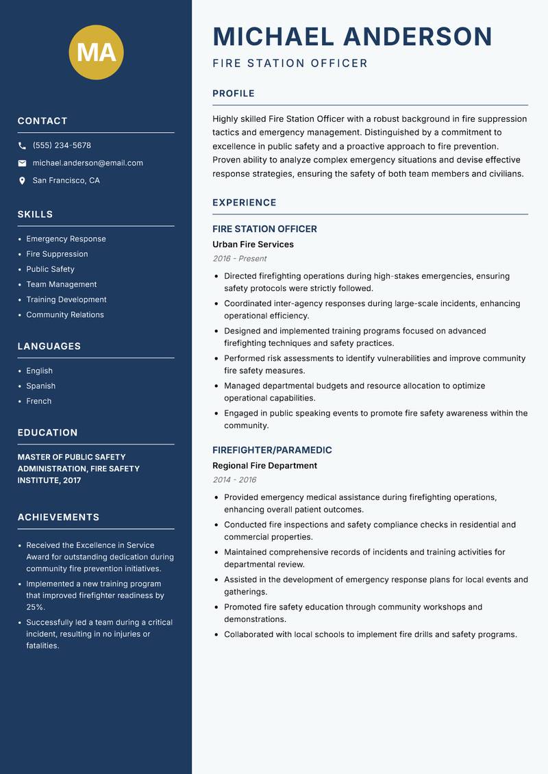 Fire Station Officer resume template — Classic Clean
