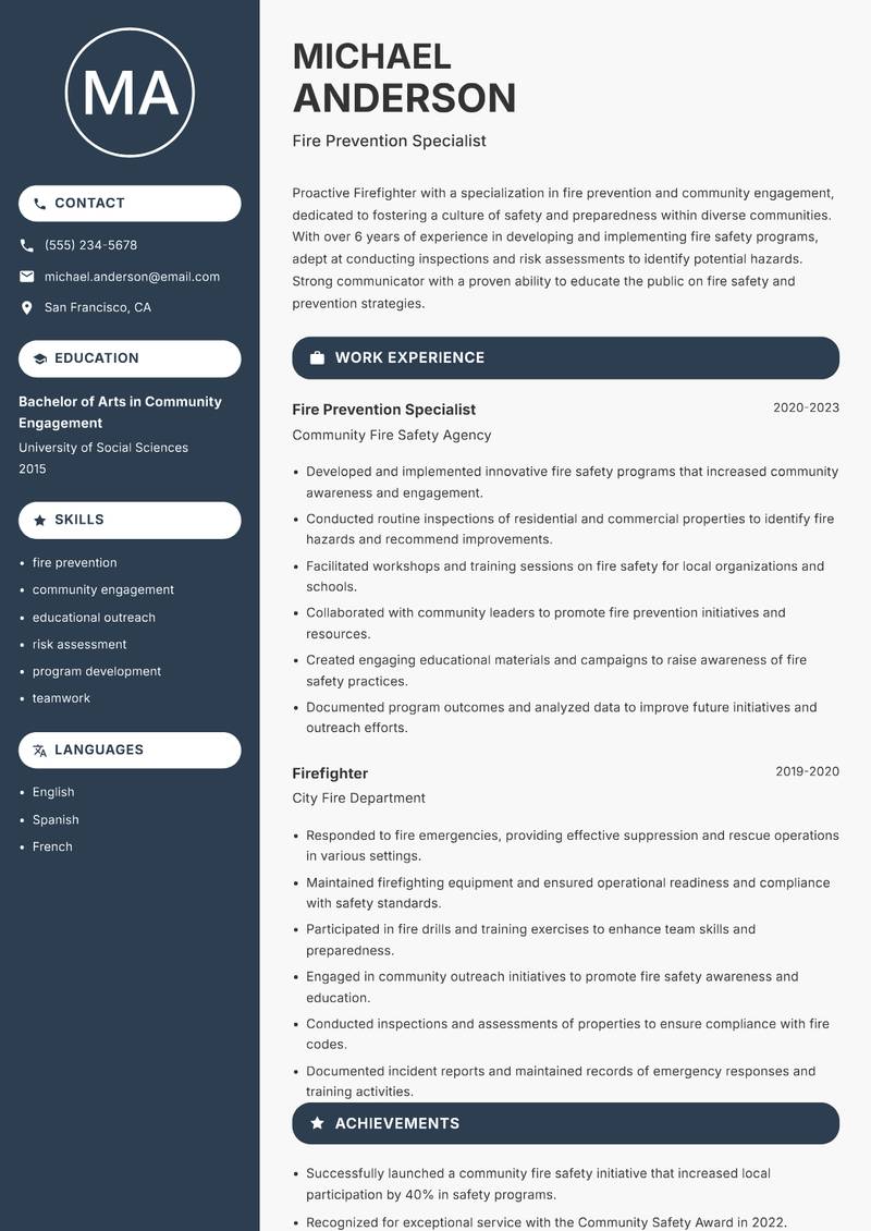 Firefighter resume template — Compact