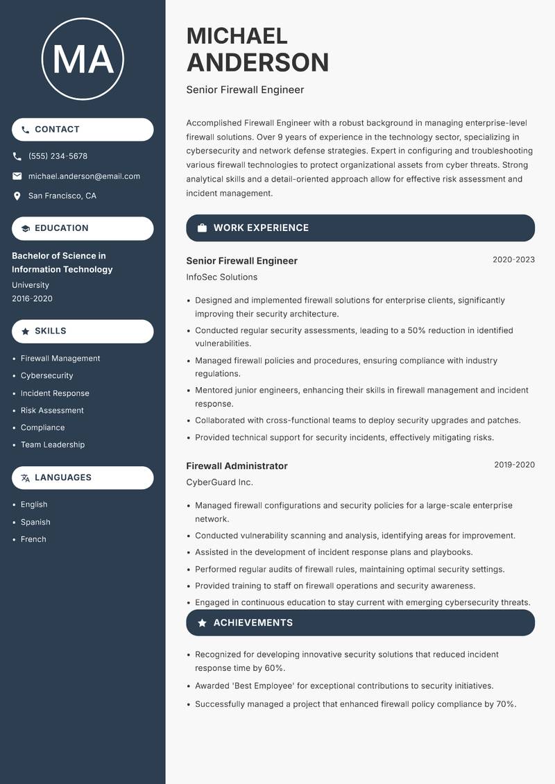 Firewall Engineer resume template — Compact