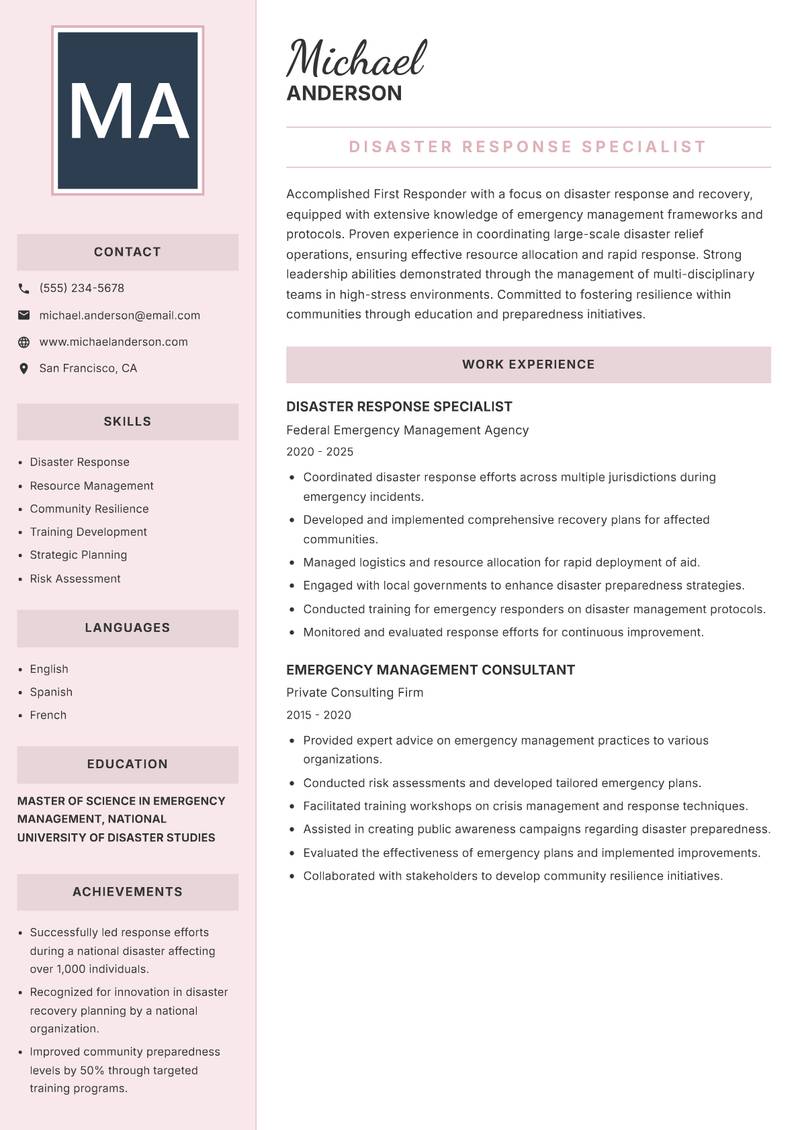 First Responder resume template — Executive
