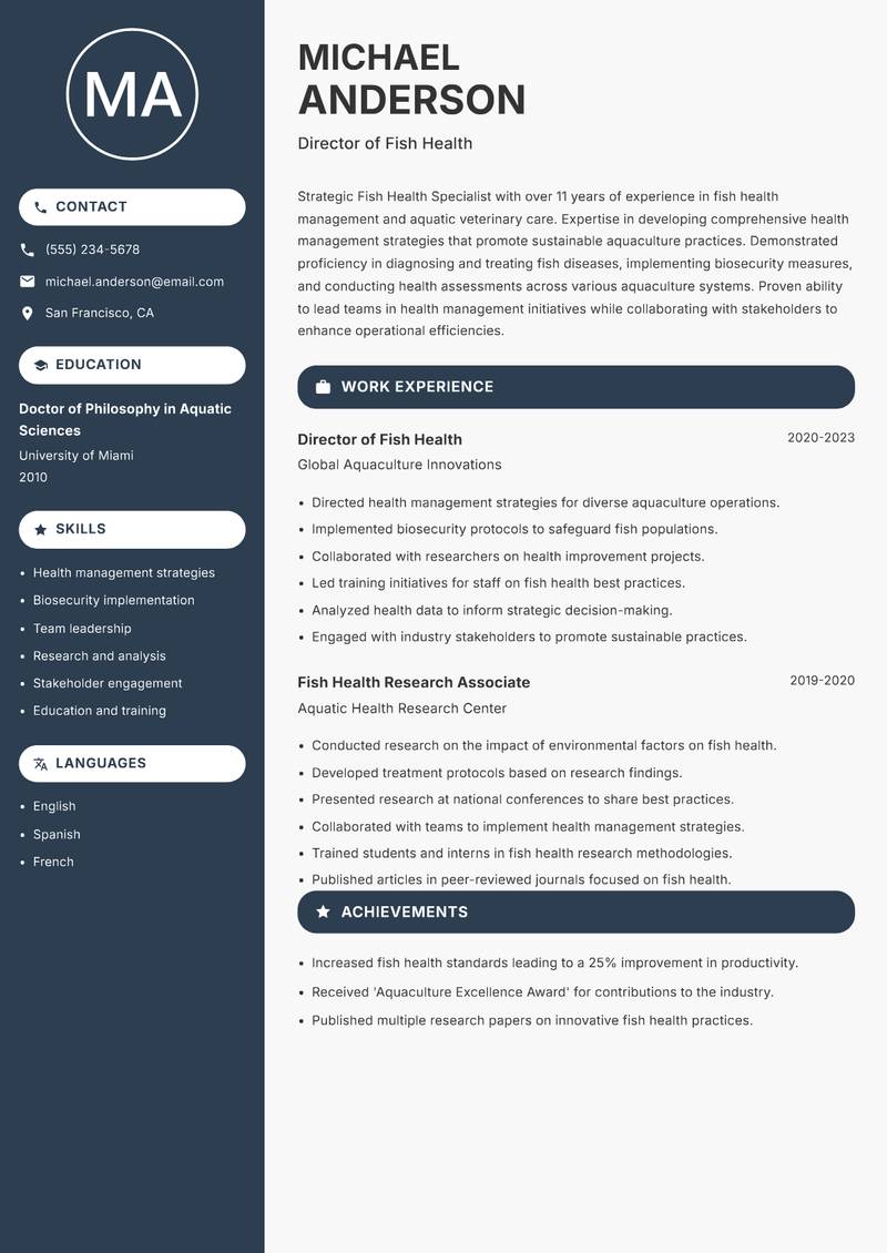 Fish Health Specialist resume template — Compact