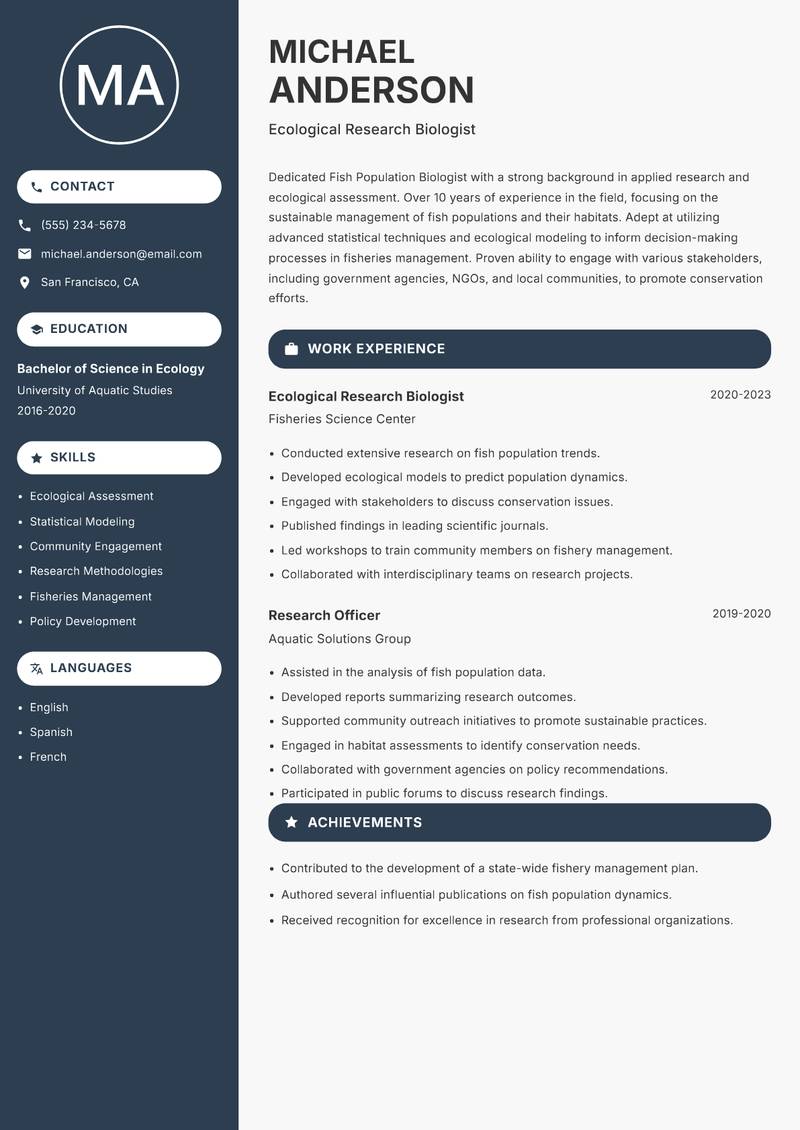 Fish Population Biologist resume template — Compact