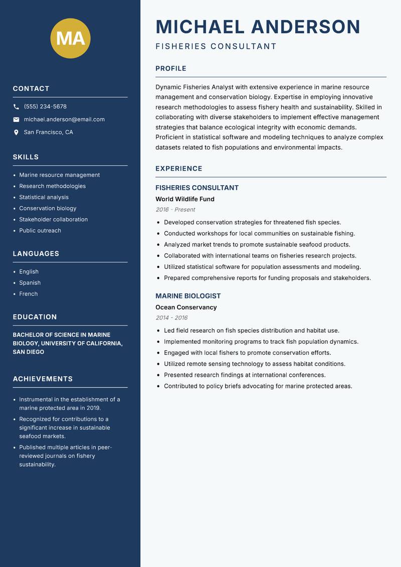 Fisheries Analyst resume template — Classic Clean