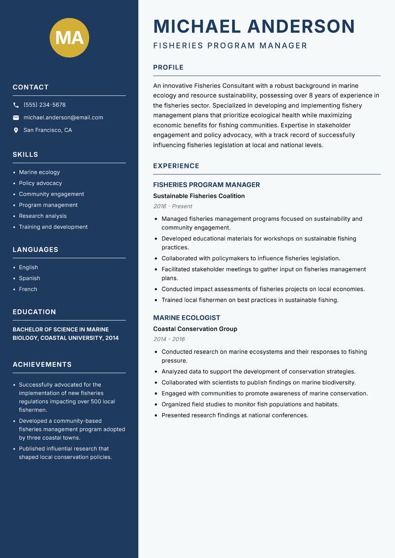 Fisheries Consultant resume template — Classic Clean