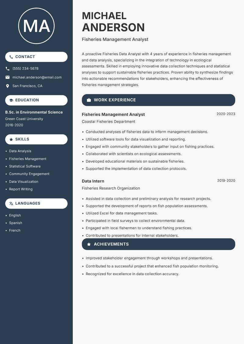 Fisheries Data Analyst resume template — Compact