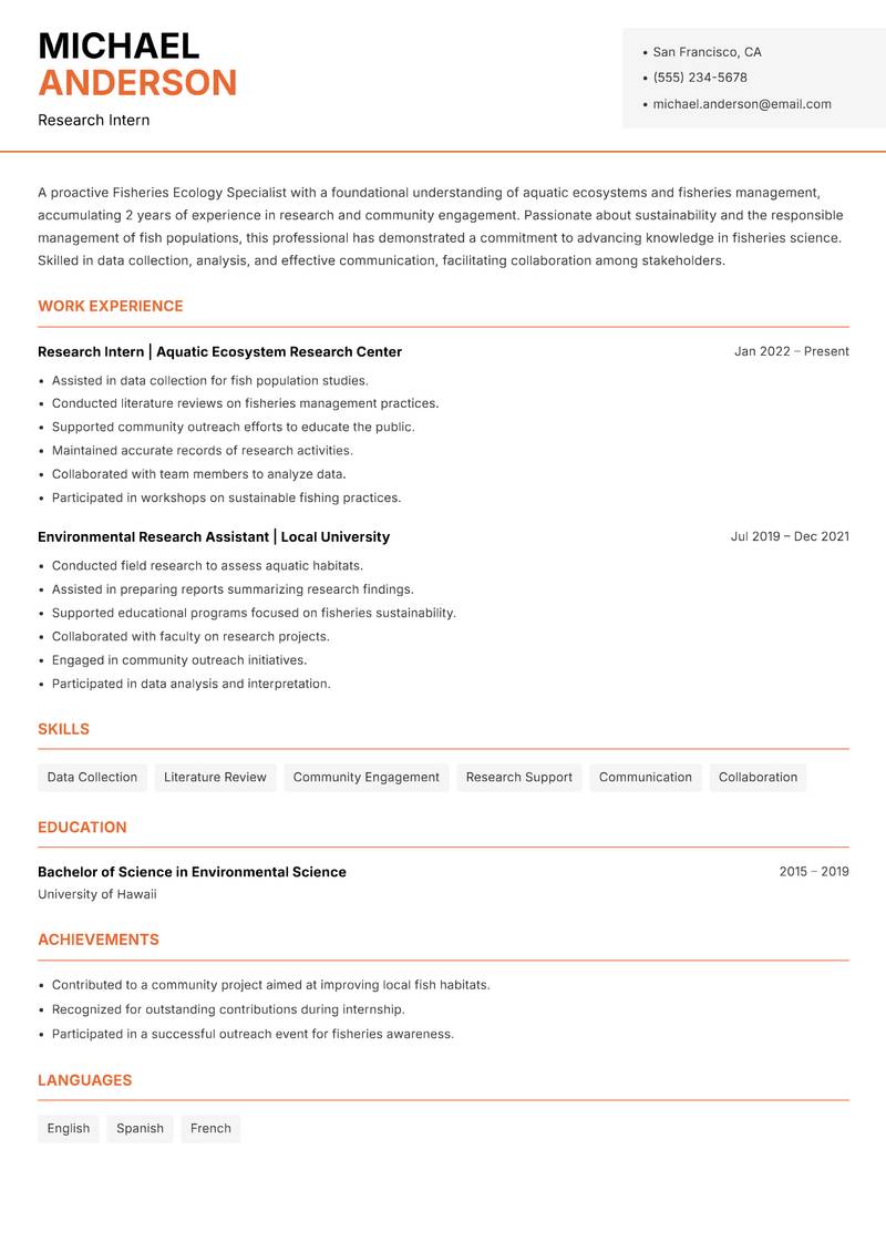 Fisheries Ecology Specialist resume template — Modern Professional