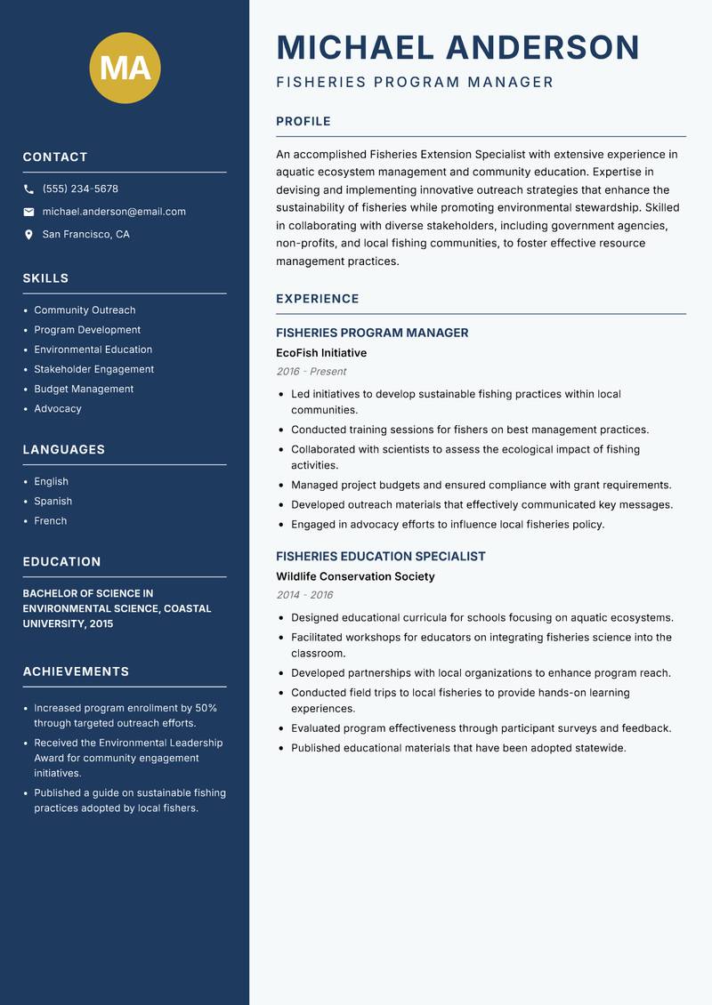 Fisheries Extension Specialist resume template — Classic Clean