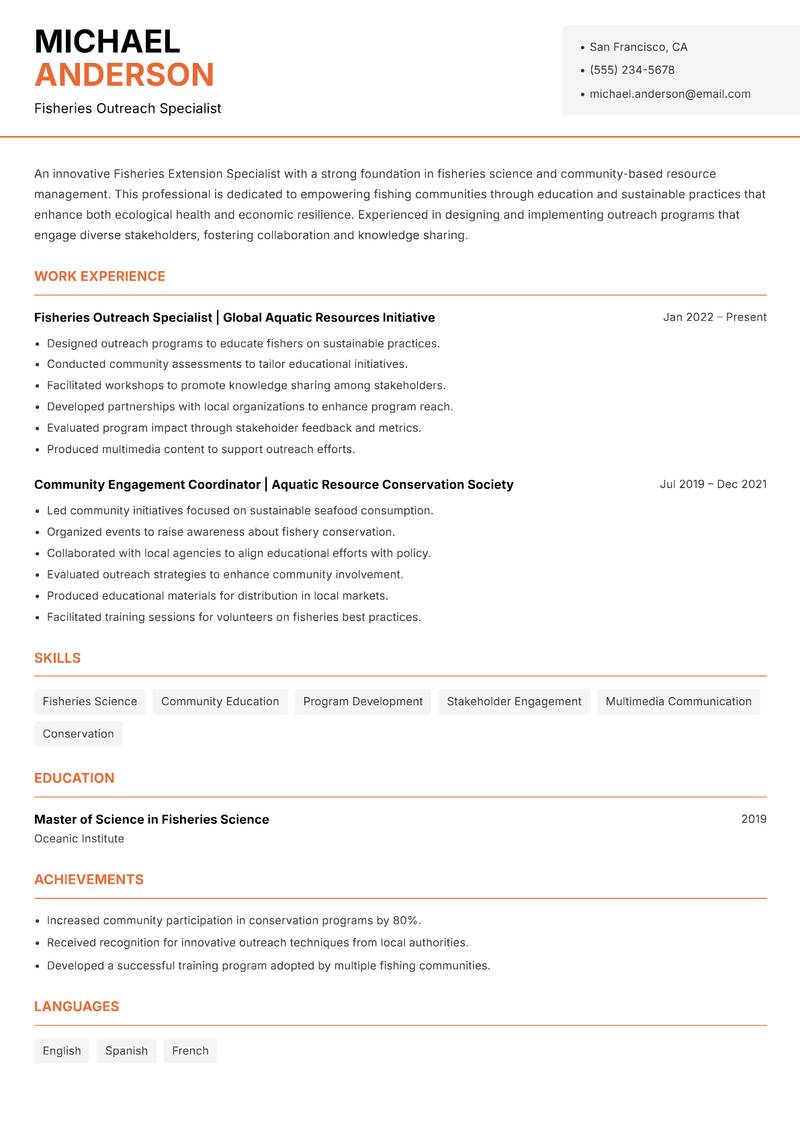 Fisheries Extension Specialist resume template — Modern Professional