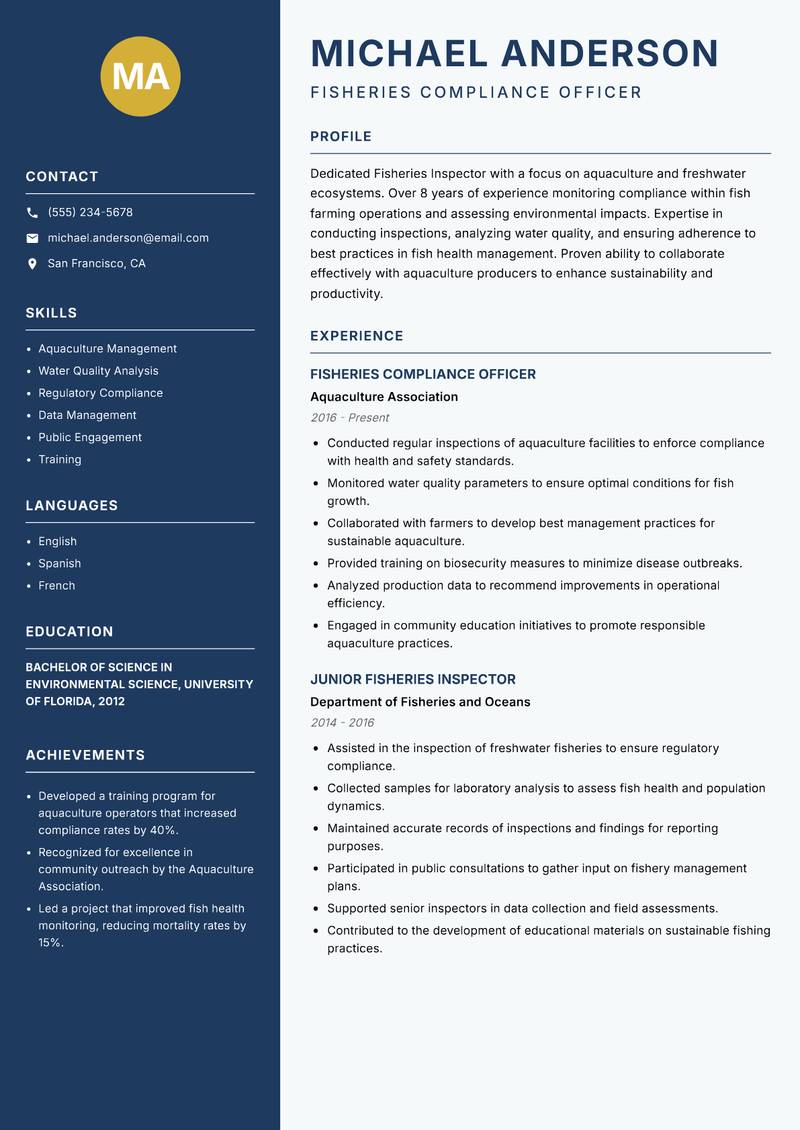 Fisheries Inspector resume template — Classic Clean