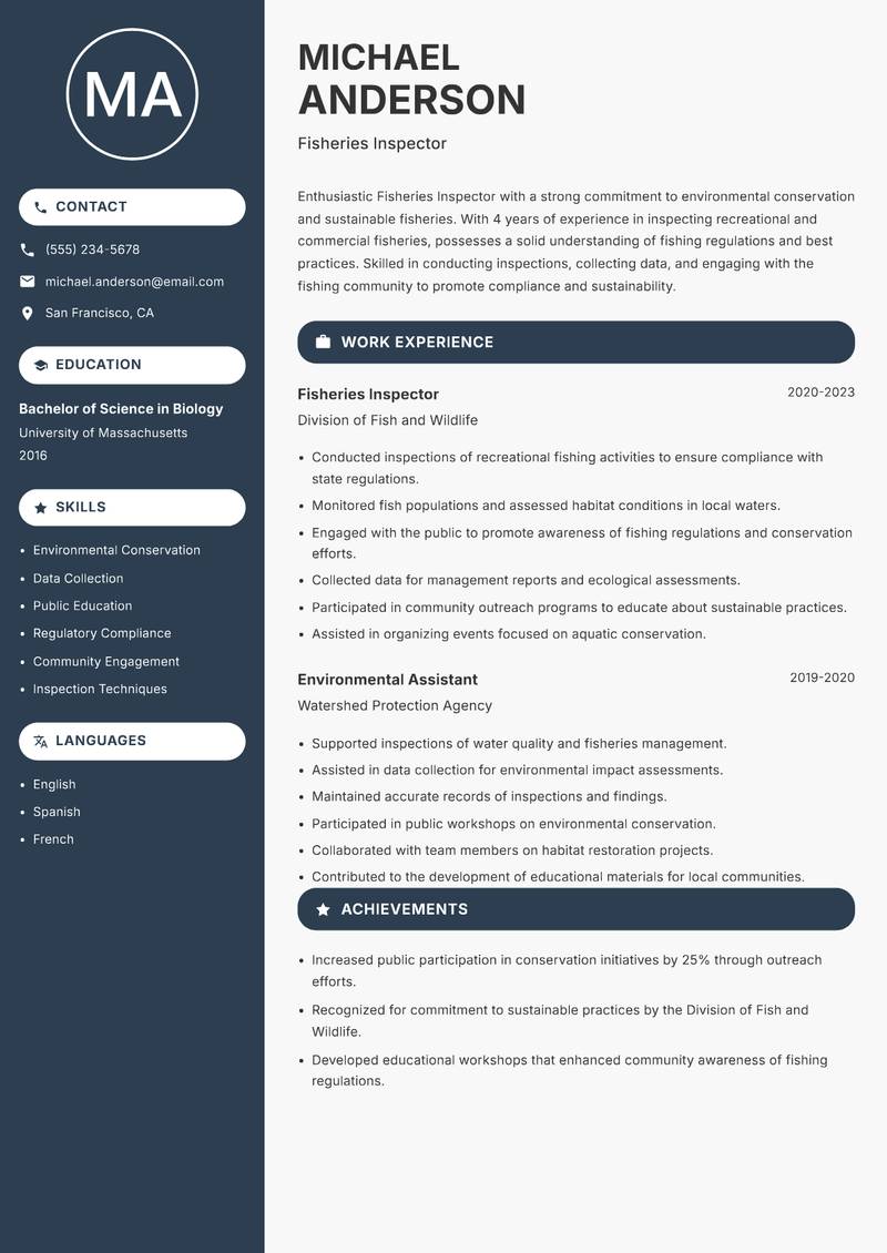 Fisheries Inspector resume template — Compact
