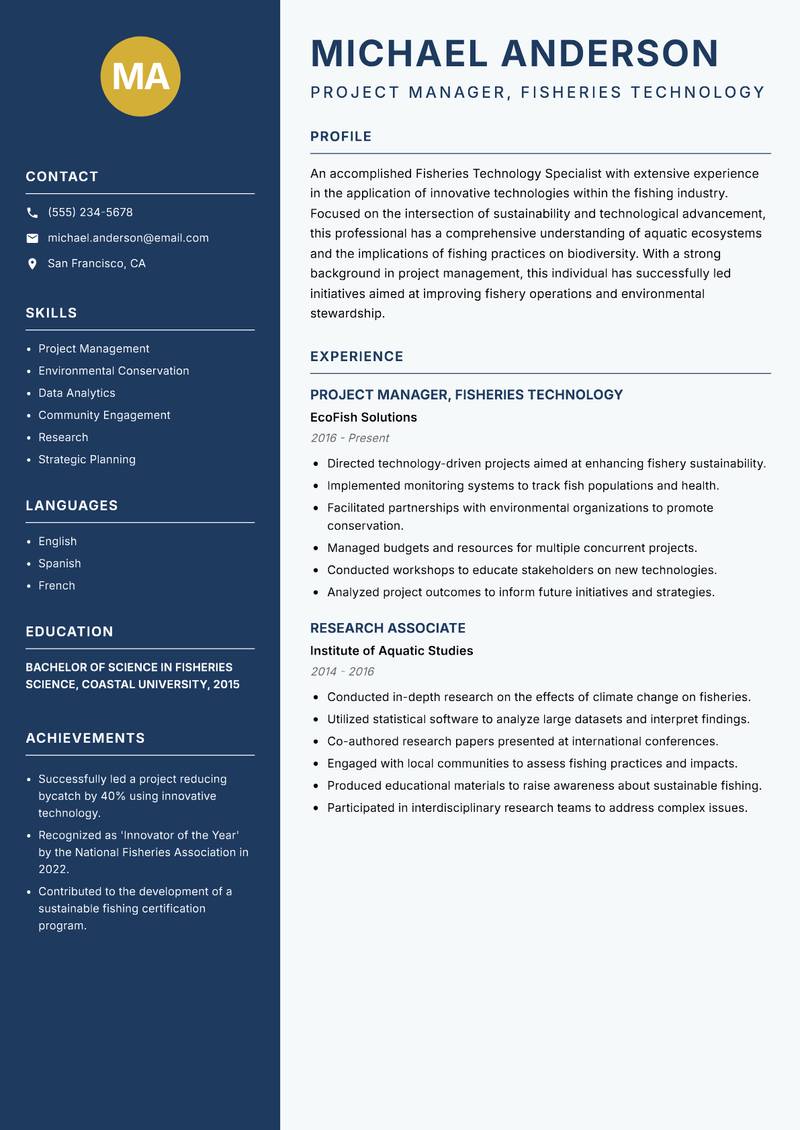 Fisheries Technology Specialist resume template — Classic Clean