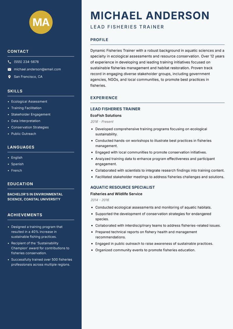 Fisheries Trainer resume template — Classic Clean