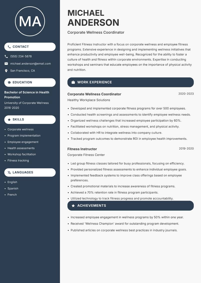 Fitness Instructor resume template — Compact