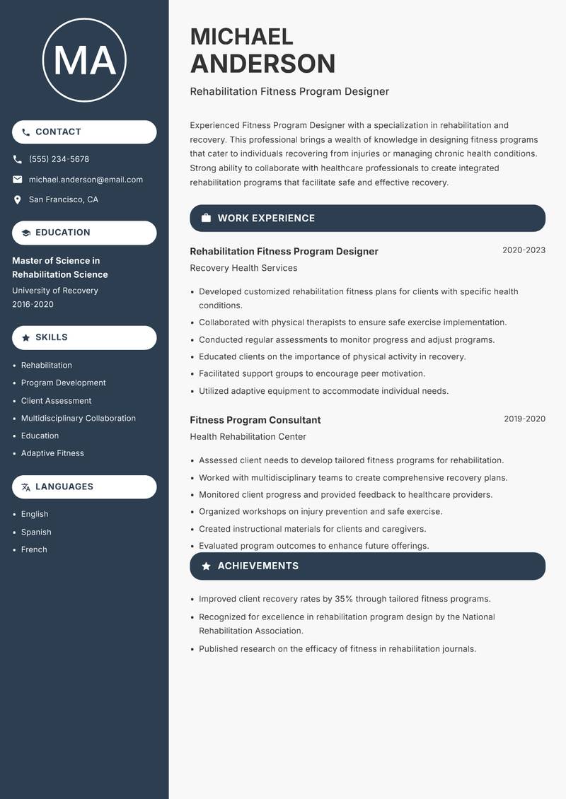 Fitness Program Designer resume template — Compact