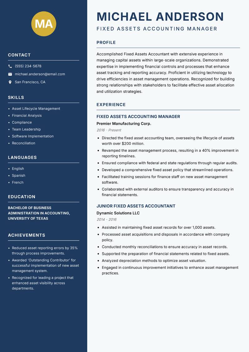 Fixed Assets Accountant resume template — Classic Clean