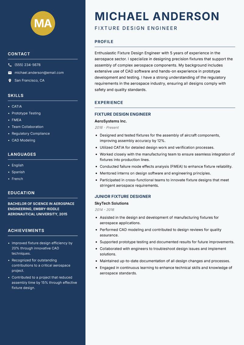 Fixture Design Engineer resume template — Classic Clean