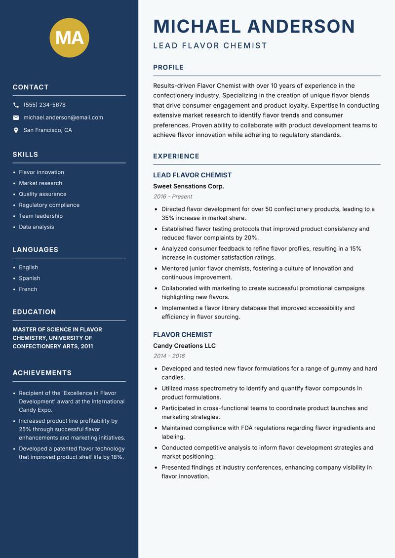 Flavor Chemist resume template — Classic Clean