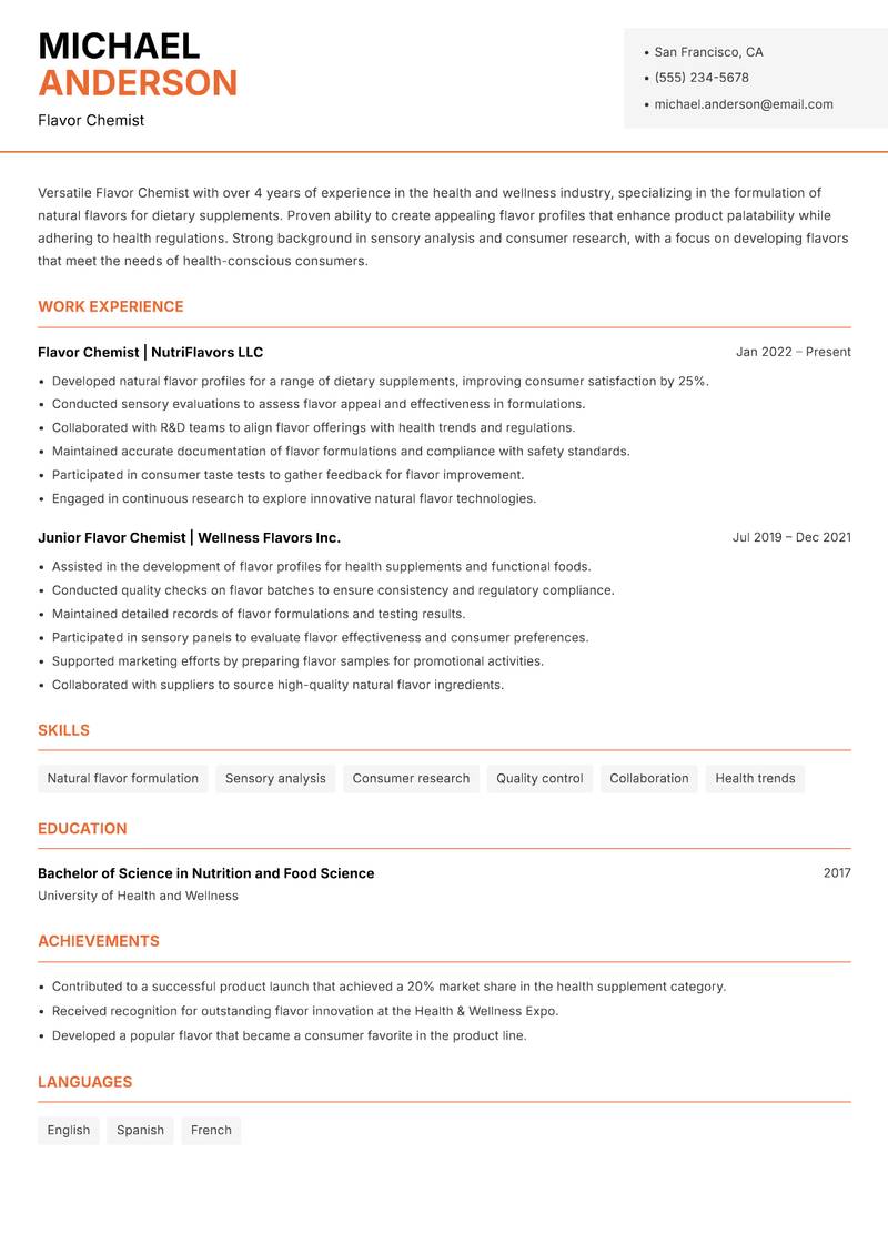Flavor Chemist resume template — Modern Professional