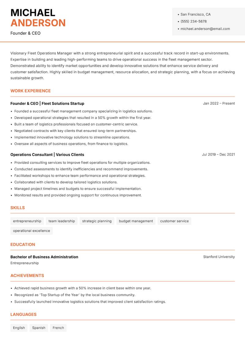 Fleet Operations Manager resume template — Modern Professional