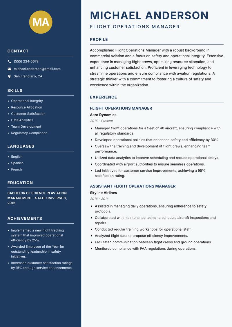 Flight Operations Manager resume template — Classic Clean